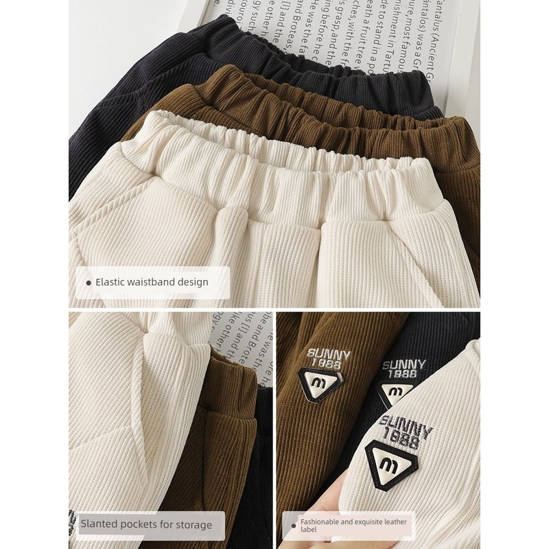 European Style Boys' Fleece-Lined Thickened Casual Sweatpants, Double-Layer Thickened Baby Autumn and Winter Cotton Pants, Warm Children's Clothing