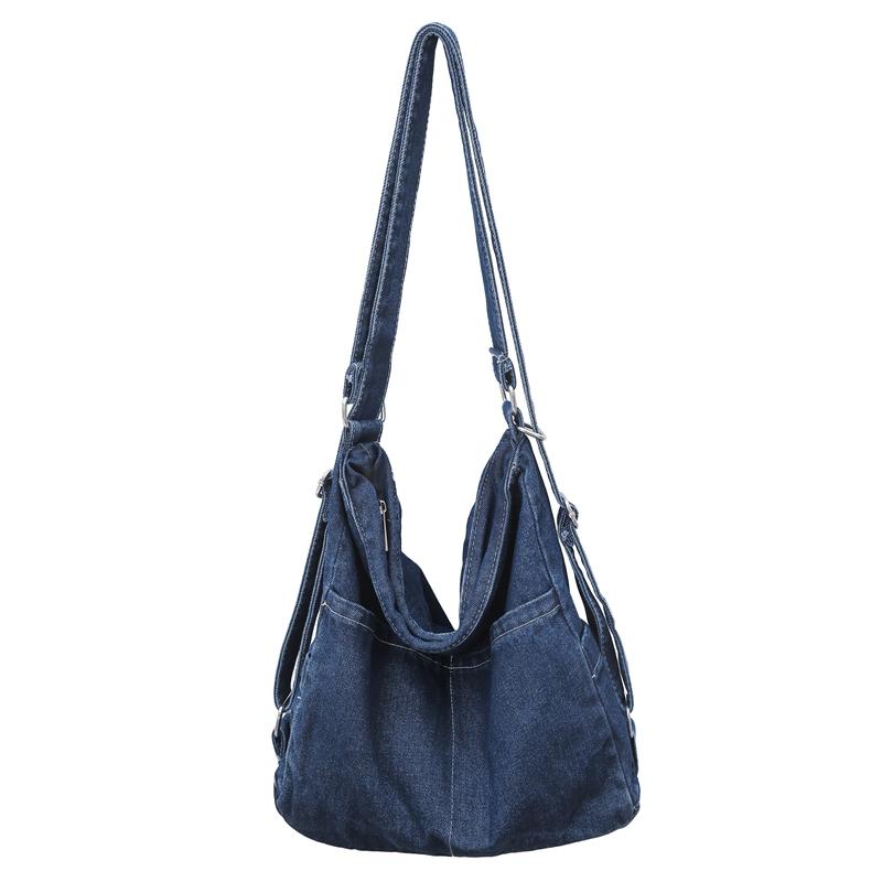 

Молодежный джинсовый рюкзак для мужчин и женщин, тканевая сумка через плечо темно-синий