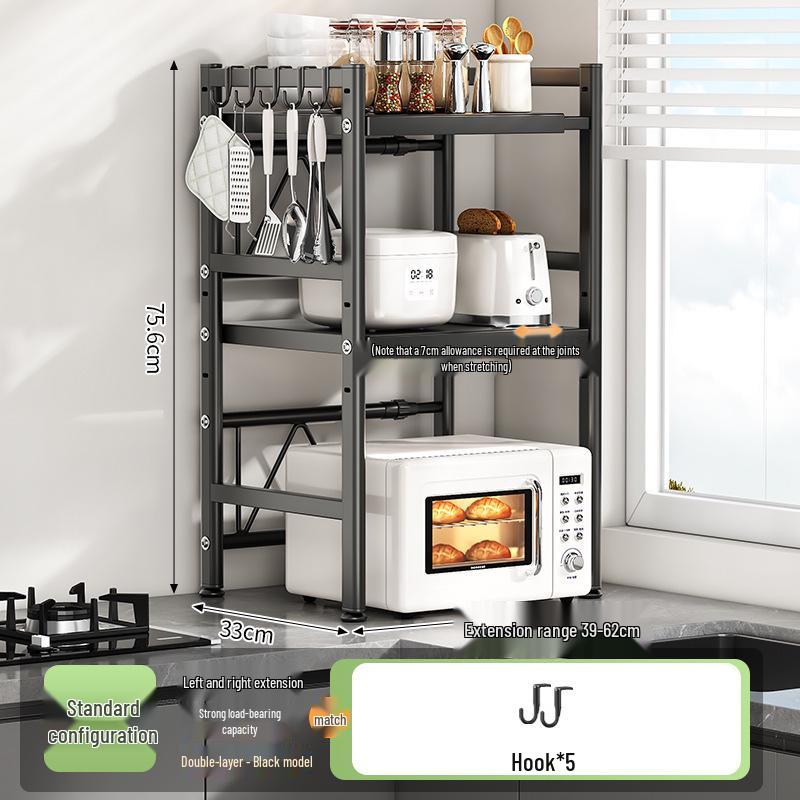 Adjustable Pull-out Microwave Oven Rack – Multi-functional Stainless Steel Shelf for Kitchen Countertop Cookware Storage