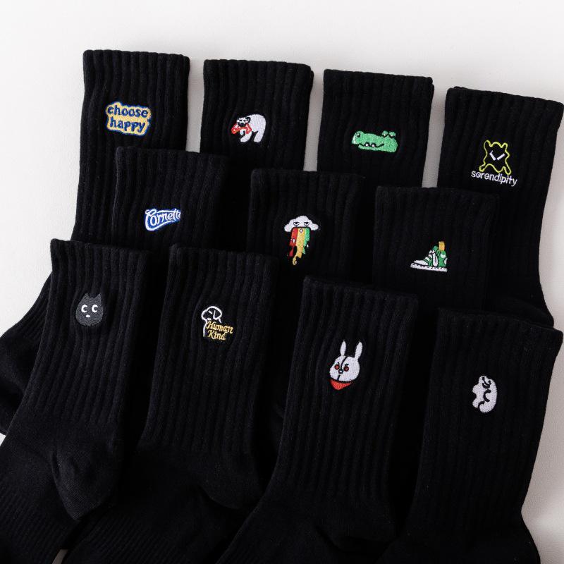 Cityboy Men's Trendy Cartoon Embroidery Mid-Calf Socks - Sweat-Absorbing Sport Socks for Autumn & Winter