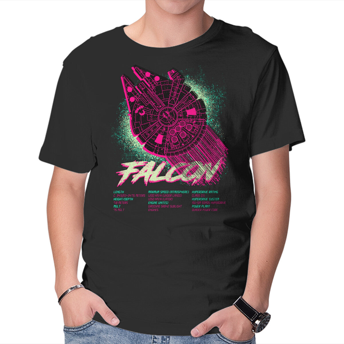 Unisex Crew Neck T-Shirt Falcon Technical Specs Graphic Short Sleeve Casual Tee L
