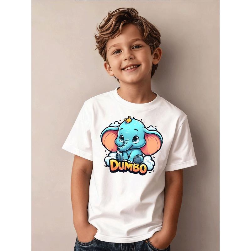 Boys Cute Crown Dumbo Elephant Cloud Print Crewneck Tee 110 белый