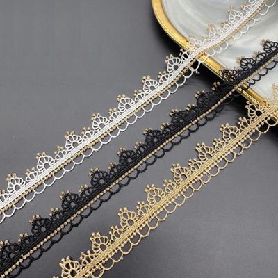 9 Meter/Lot 2,6 cm breit Goldfaden tragbares Band Stickerei Wellenkanten-Spitze handgefertigt DIY wasserlöslich Gold Barcode dekorative Spitze
