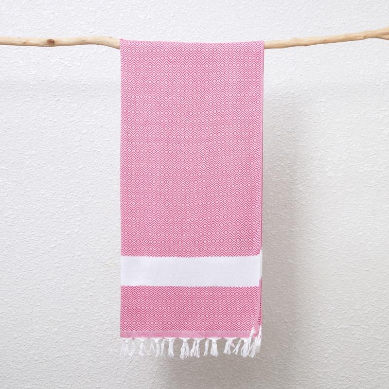 Woven Poly Cotton Solid Color Large Bath Towel Turkish Beach Blanket Cotton Linen Blend Geometric Diamond Pattern