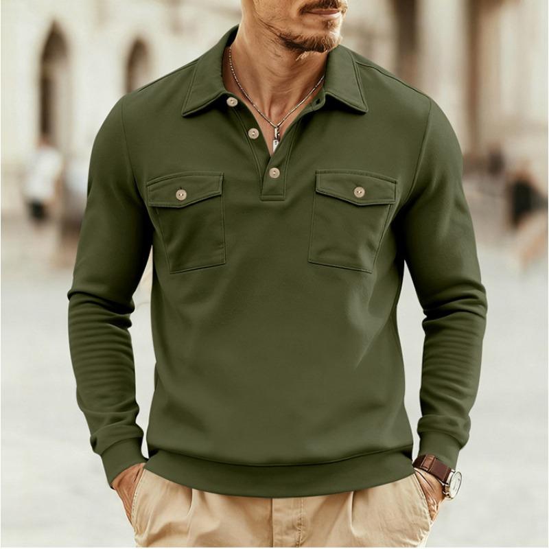 Men S Long Sleeve Polo Casual Sports Multi Pocket Sweatshirt
