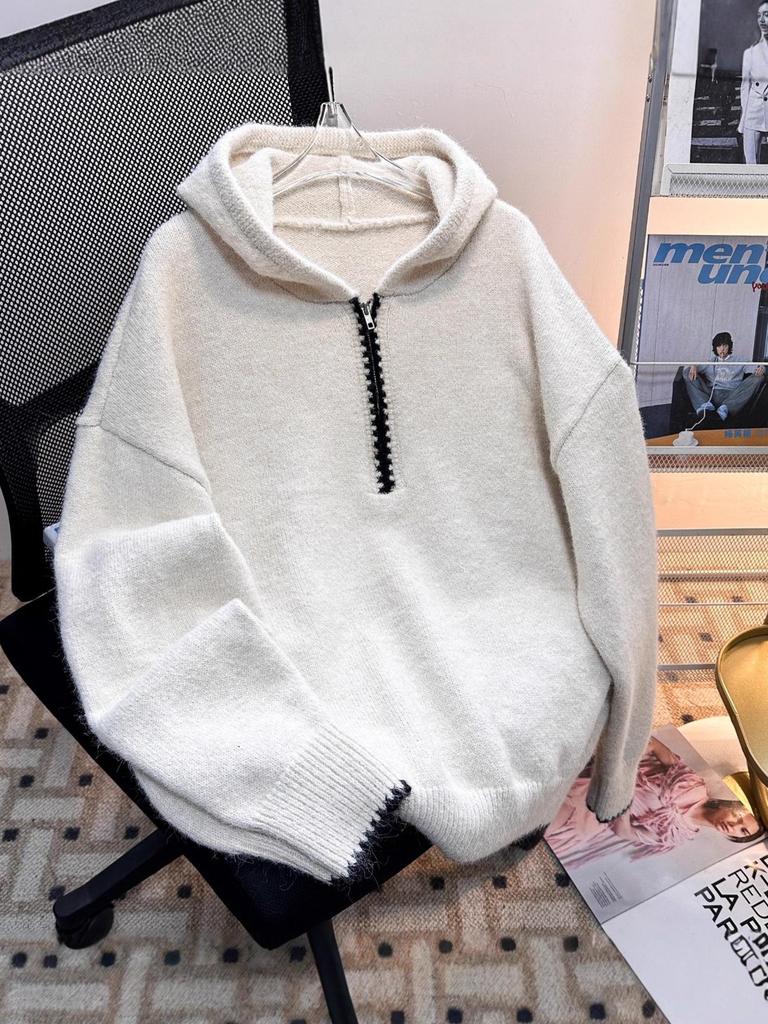 Unisex Half-Zip Hooded Sweater - Autumn/Winter Loose Fit Knitwear