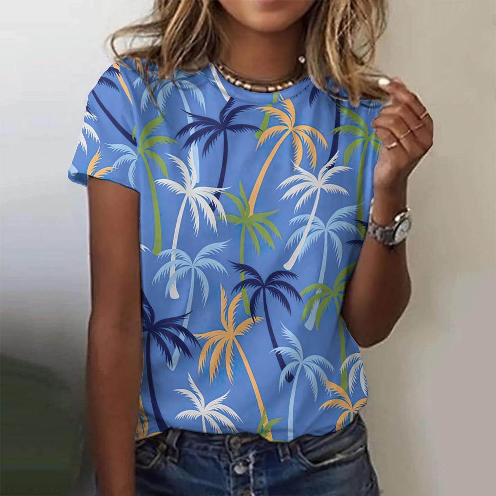 

2024 Лето Напечатанный Пейзажный Узор Женская Топ Модная Повседневная Круглая Горловина Оверсайз Свободная Футболка С Короткими Рукавами XL