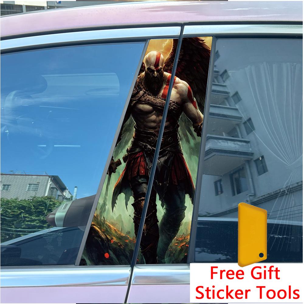 2Pcs/set Anime Gladiator Soldier Fighter Car Center Pillar Sticker Auto B-Pillar Protective Film Decoration Decals