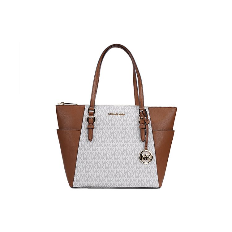 Michael Kors Mk Charlotte Monogram Commuter Zipper Tote Bag Women tote Vanilla 35T0GCFT3B-VANILLA Basic Set (Bag+Dust Bag)