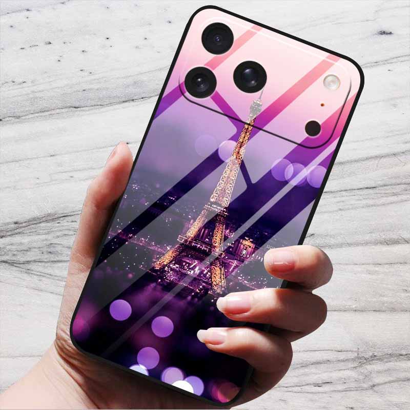 Cartoon Patterns Case For iPhone 17 Pro Plus Capa 17 Pro Max Bumper Luxury Tempered Glass Hard Back Cover iPhone17 Air Funda