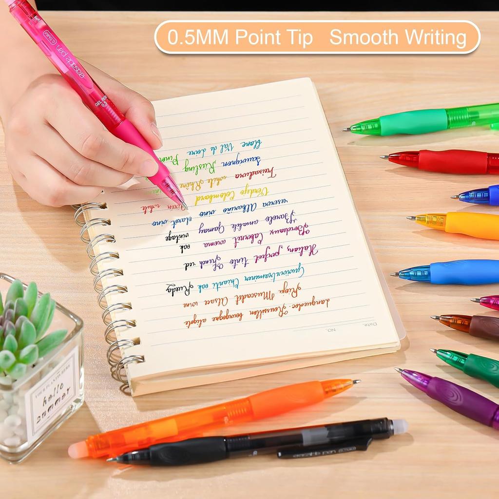 USUAL12 Color 0.5mm Erasable Gel Pens,Make Mistakes Disappear Colored Pens,Fine Point Retractable Erasable Gel Pens for