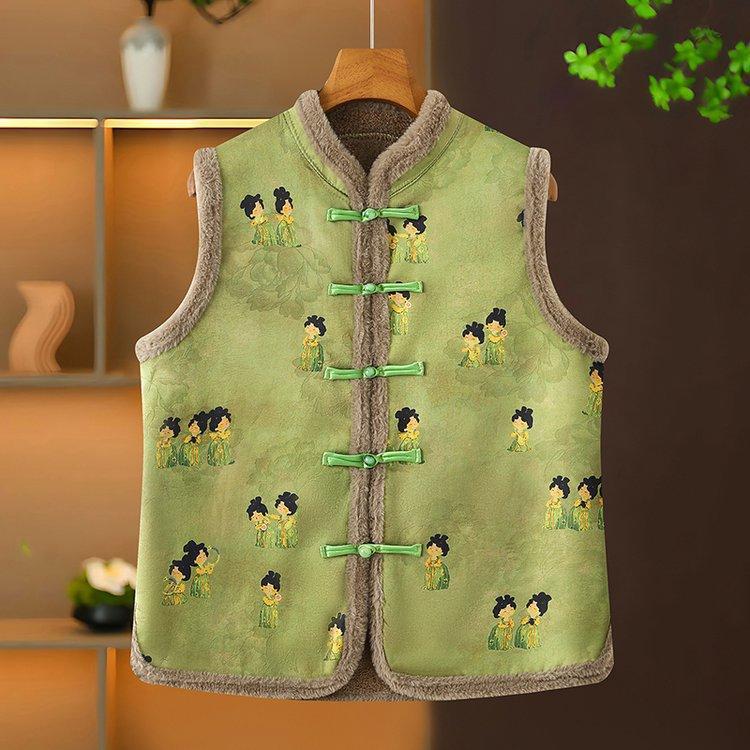 

2025 Autumn/Winter Fleece Cardigan for Middle-Aged and Elderly Women, Loose Batwing Sleeve Warm Vest 3XL (120-135 lbs)