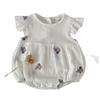 Korean-Style Girls' Summer Bodysuit with Purple Floral Embroidery