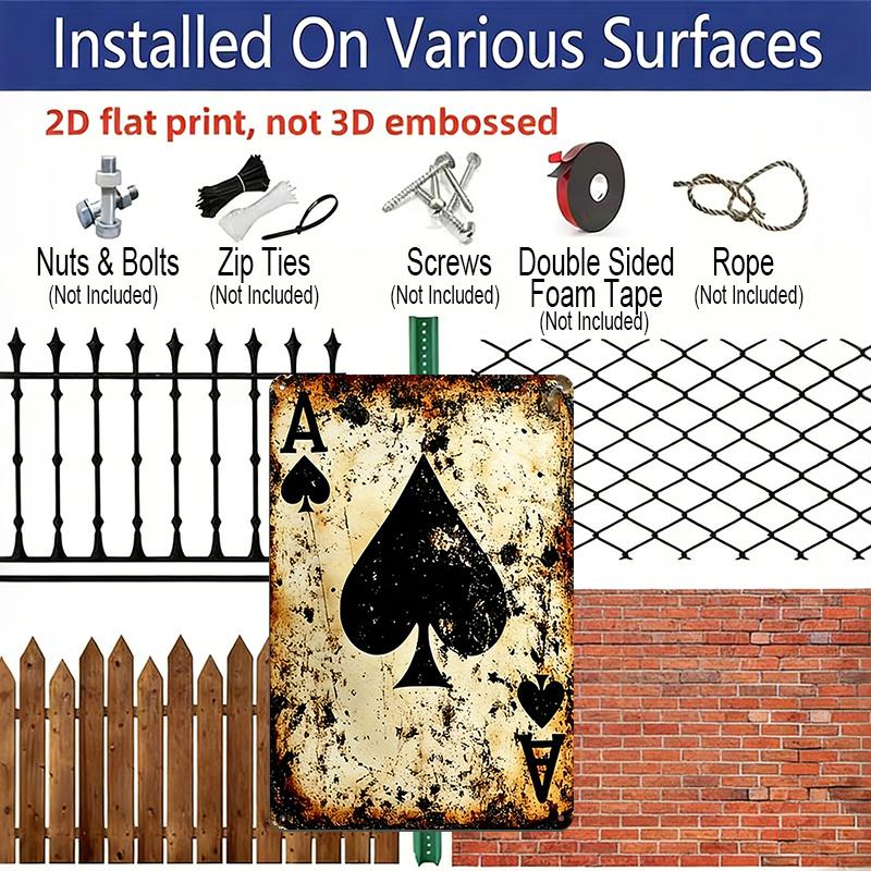 2D Flache Vintage Pik-Ass Metallwandkunst, 20,3 cm x 30,5 cm, Dekoschild aus Aluminium mit englischem Text, Ideal für Zuhause, Bar, für die Männerhöhle
