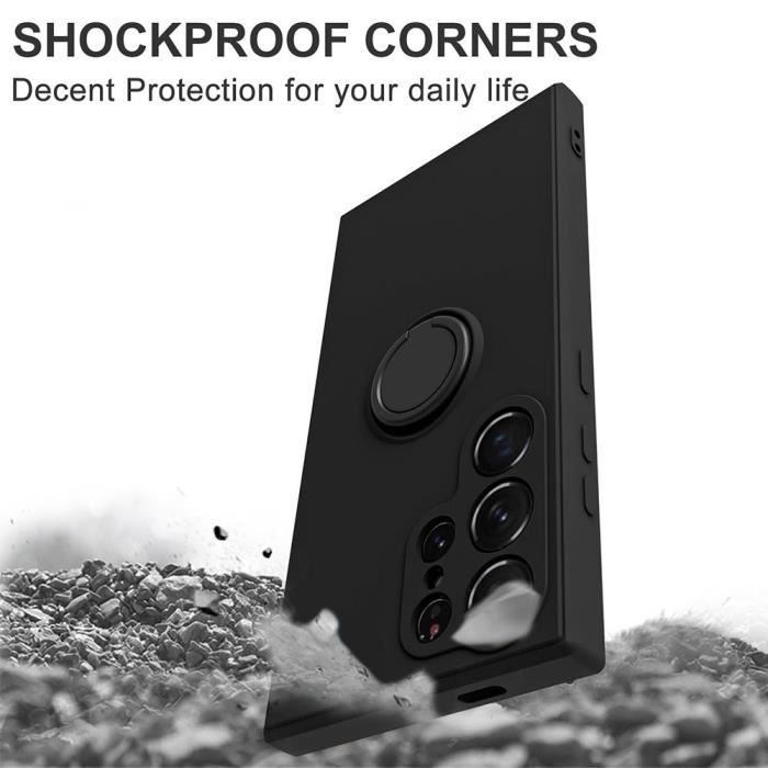 Silikonhülle - BOOLING - für Samsung Galaxy S24 Ultra - Stoßschutz - Drehbarer Ständerring - Schwarz