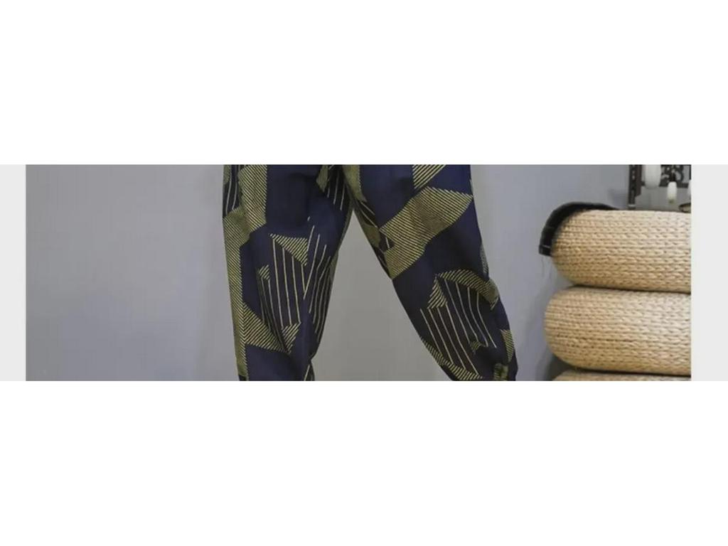 Herren Retro Leinen Print Kordelzug Haremshose - Nationaler Stil Cropped für Frühling & Herbst