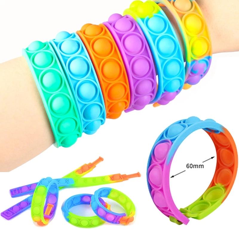 6Pcs Bracelet Push Bubble Simple Dimple Wristband Decompression Anti Stress Reliever Fidget Toy For Kids Gift Popite Fidget Toys