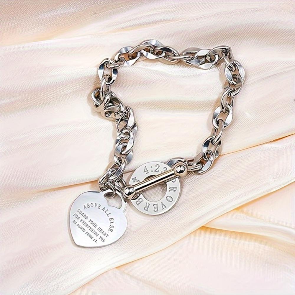 Men's Stainless Steel Engraved Heart Bracelet – Casual Style Ideal for Festive Gift
