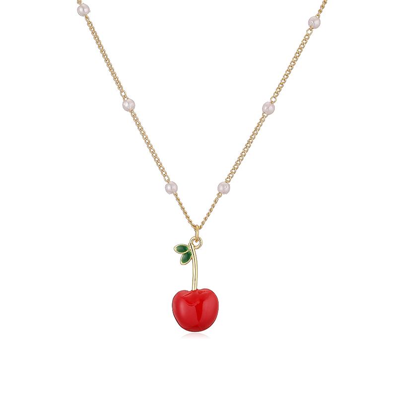 

HECHENG, American Sweetheart Ladies Enamel Drip Oil Heart shaped Red Cherry Apple Earrings Necklace Fruit Series Style 1 Piece Other