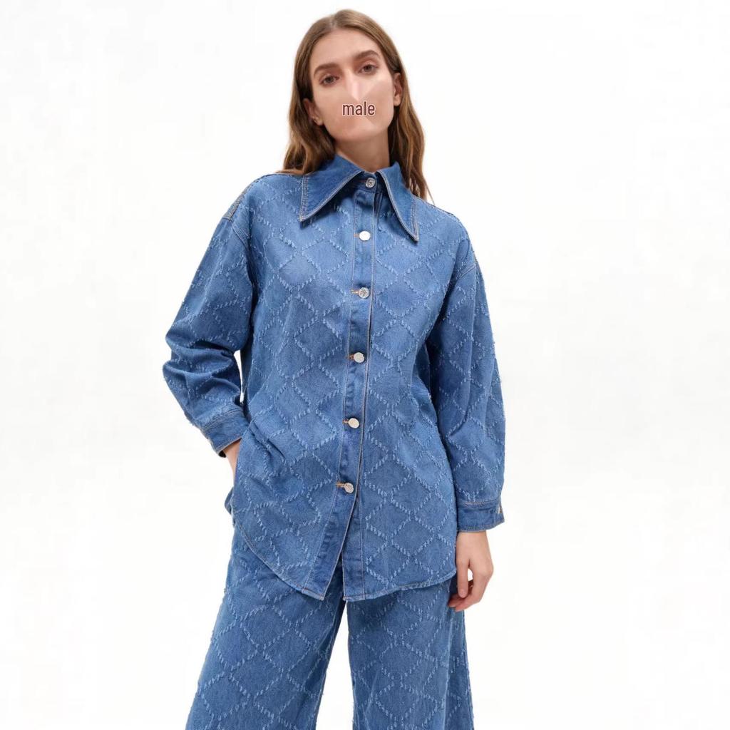 Ensemble en jean à manches longues pour femmes européennes et américaines: Pantalon décontracté large et ample et chemise en jean