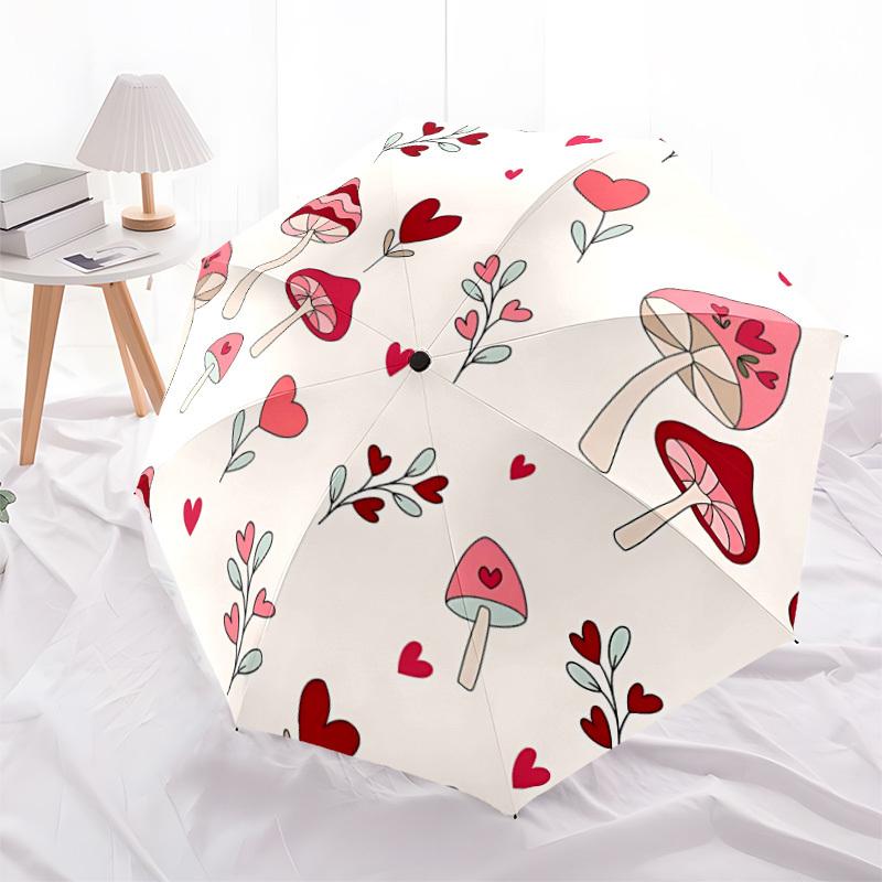 1pc Mushroom Hearts Automatic Open/close, All-Season Portable Folding Umbrella, Travel, Everyday, Formal Events - Compact Luxury Parasol, Outdoor Acce