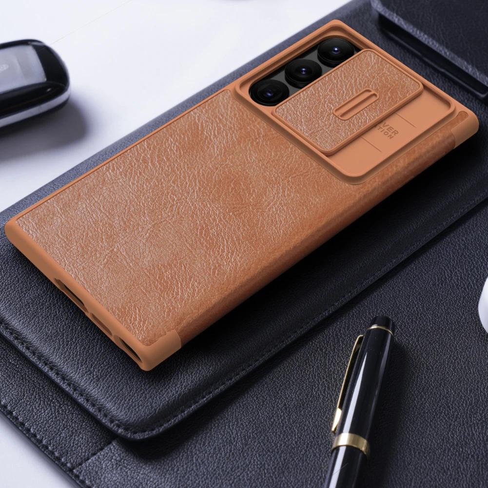 NILLKIN Dla Samsung Galaxy S23 Ultra z Pokrowcem Przesuwnym Ochrona Aparatu Klapka Skórzana Pokrowiec Dla Samsung Galaxy S23 5G (2026) Walizka