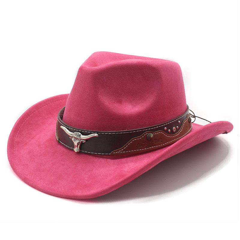 Retro Bull Head Western Cowboy Hat Men And Women, Tibetan Suede Jazz Hat, Big-Brimmed Top Hat