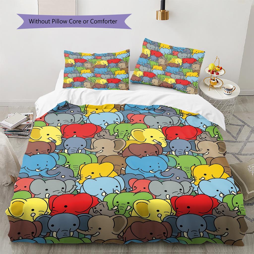 Cartoon Animal Art Pattern Bedding,Quilt Set Quilt Cover Pillowcase Home Birthday Gift (1 * duvet cover + 2 * pillowcase, without core)