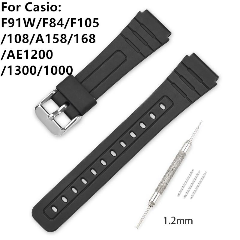 18mm TPU Resin Strap for Casio F-91W F-84 F-105/108 A-158/168 AE-1200/1300 Watch Band Waterproof Sport Bracelet Accessories