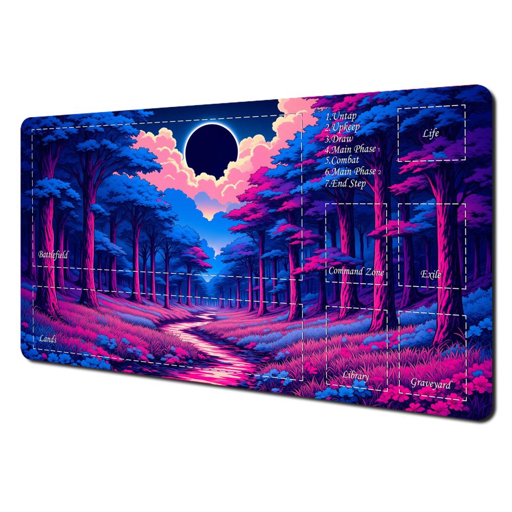 Magic Neon Forest Playmat Fantasy Glowing Tree Tcg Card Game Mat NonSlip Large Desk Mouse Pad