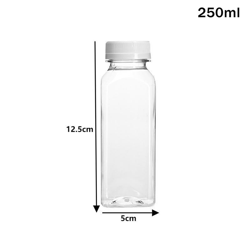 1Pc Empty Square Milk Tea Bottle With Lid Plastic Juice Bottles With Cap Water Bottles Clear Juicing Drinking Milk Jam Container