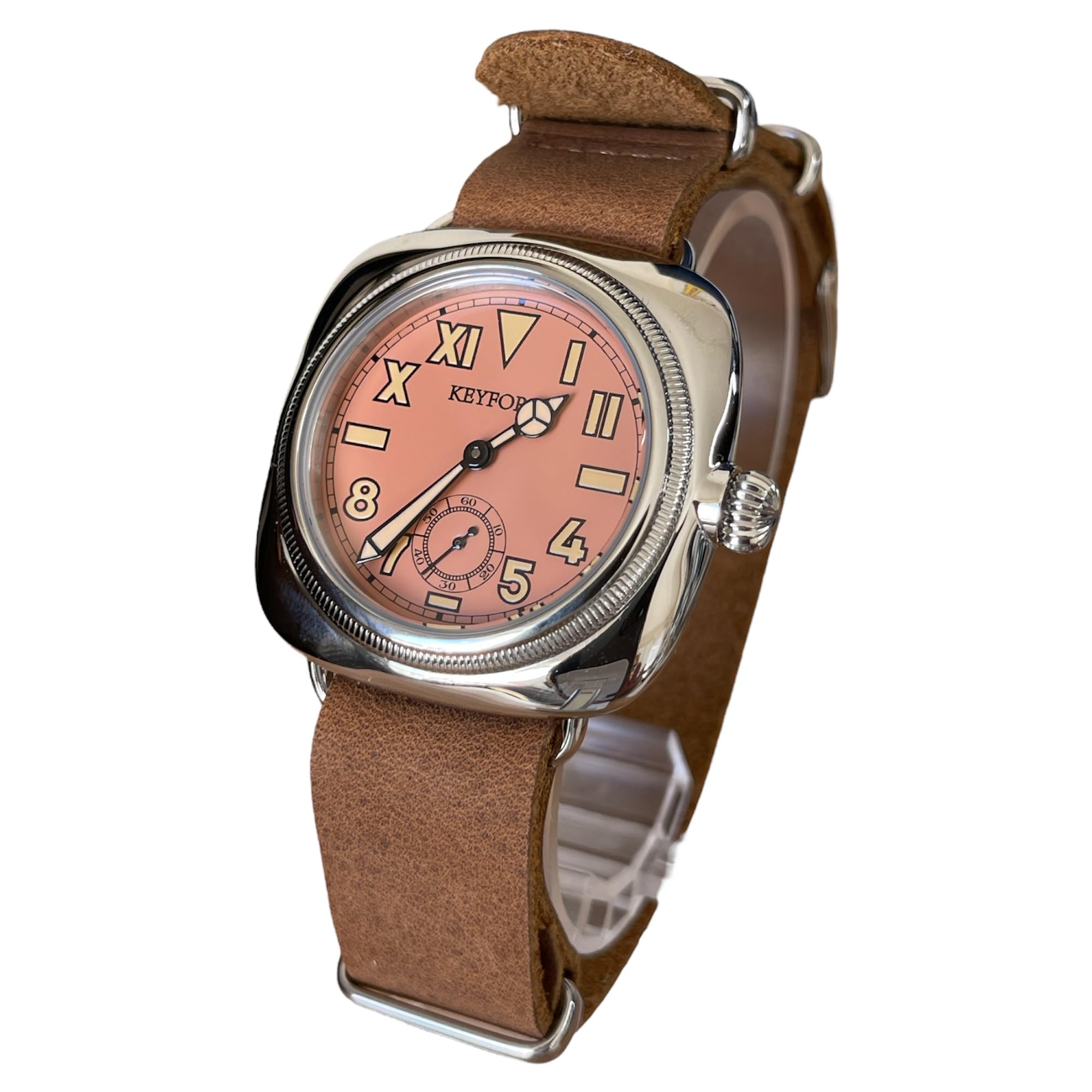 

МРМВ. Военные часы, часы с калифорнийским циферблатом, дымчато-розовые, с коричневым ремешком из кожи Crazy Horse