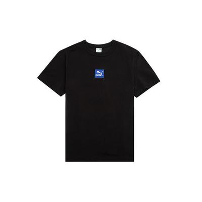 Embossed Color Block Logo Round Neck Short Sleeve T-Shirt Unisex Tops Black 536781-01