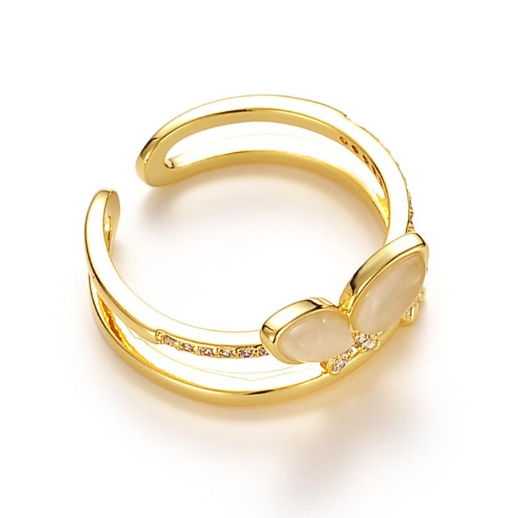 Double-layer Diamond-set Butterfly Ring, Versatile Femininity Adjustable Index Finger Ring, Light Luxury Fashion Design Jewelry