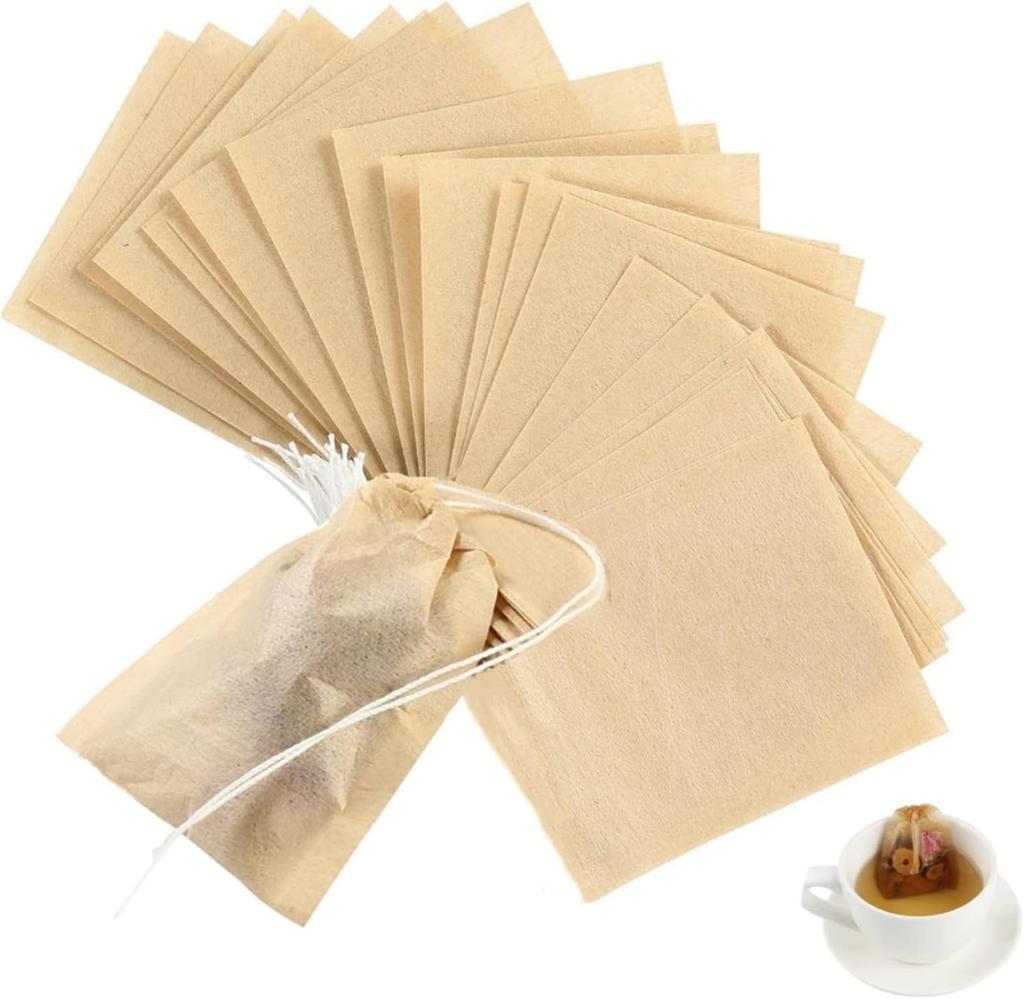 YFFSFDC Disposable Empty Tea Bags with Drawstring, Filter Paper, Strong Penetration, for Loose Leaf Tea & Coffee, 8cm X 10cm (200 Count)