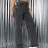 Women Black Y2K Style Fringed Embroidery Pattern Denim Straight-leg Pants with A Comfortable Fabric and Full Elastic Waist
