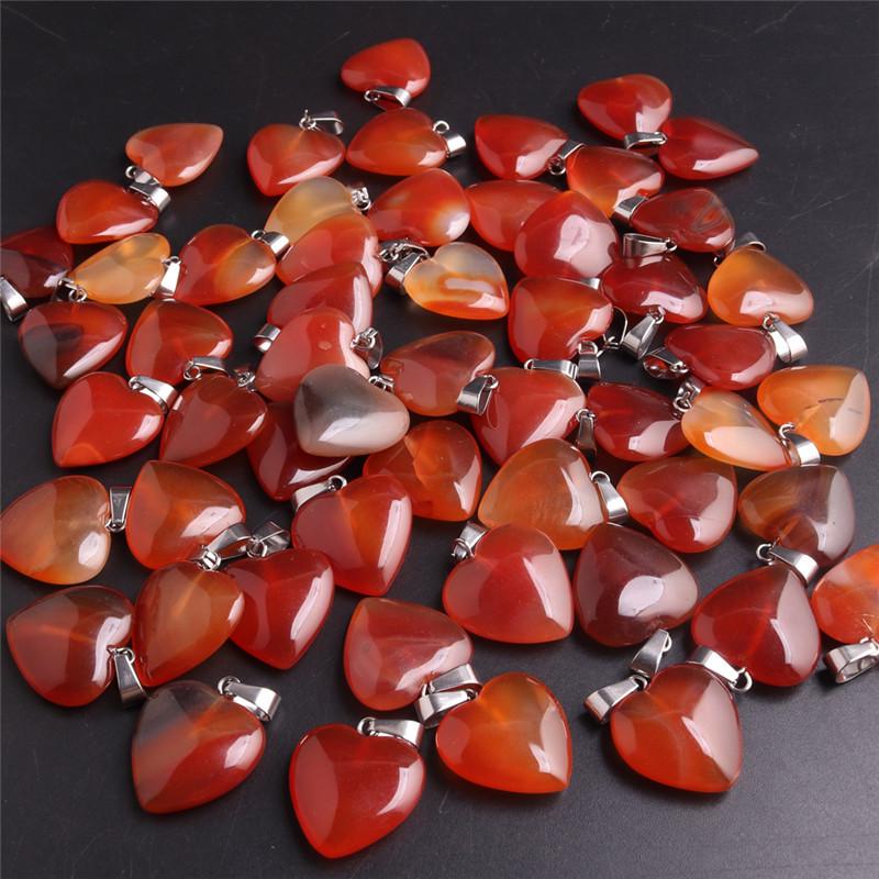 20mm Crystal Agate Heart Necklace Pendant - Natural Stone Jewelry Accessory