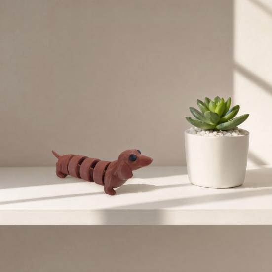 Articulated Wiener Dog Keychain, 3D Printed Dachshund with Movable Joints, Flexible Sausage Dog Pendant for Backpack