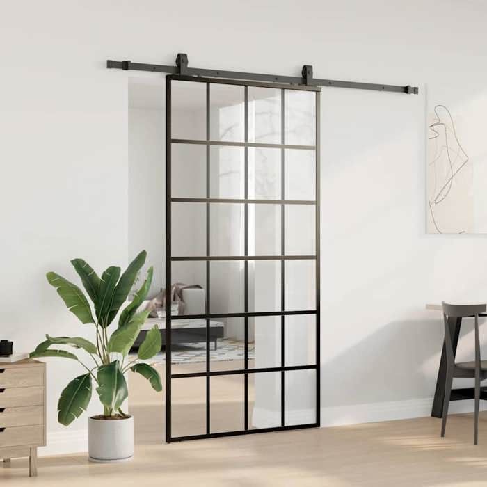 VidaXL Porte coulissante kit de quincaillerie noir 102x205cm verre ESG, porte intérieure, porte de grange intérieure, porte 3375935