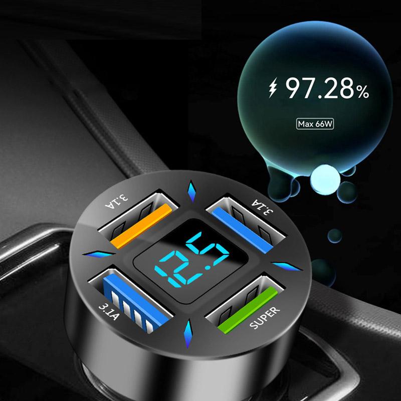 4 Ports Usb Car Charger Fast Charging Pd Quick Charge 3.0 Usb C Car Phone Charger Adapter For Iphone 13 12 Xiaomi Samsung