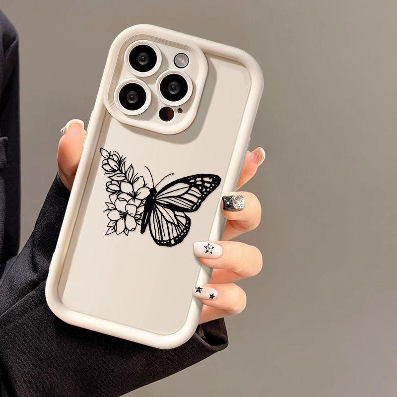 Line Flower Butterfly for iPhone16ProMax Phone Case 14 Apple 13 Scrub 12/15 Premium 11