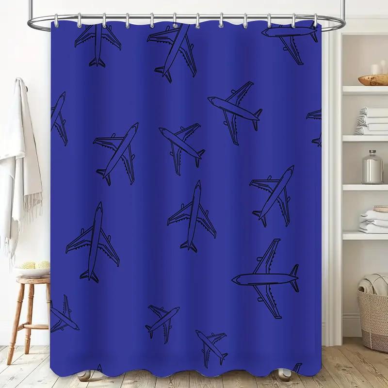 Airplane Blue Shower Curtain Waterproof Fabric For Bathroom Decor Customizable Size Available On.Com