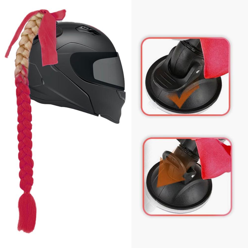 with Suction Cup Synthetic Helmet Pigtails with Bowknot Motorcycle Helmet Braids Wig Woman