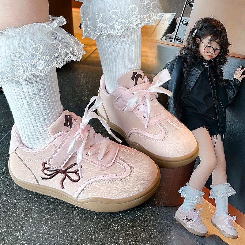Girls Casual Shoes Non-slip Sweet Bows Kids Flat Shoes Soft Sole Comfort 2025 New Fashion Children Princess Shoes Ribbon Sports