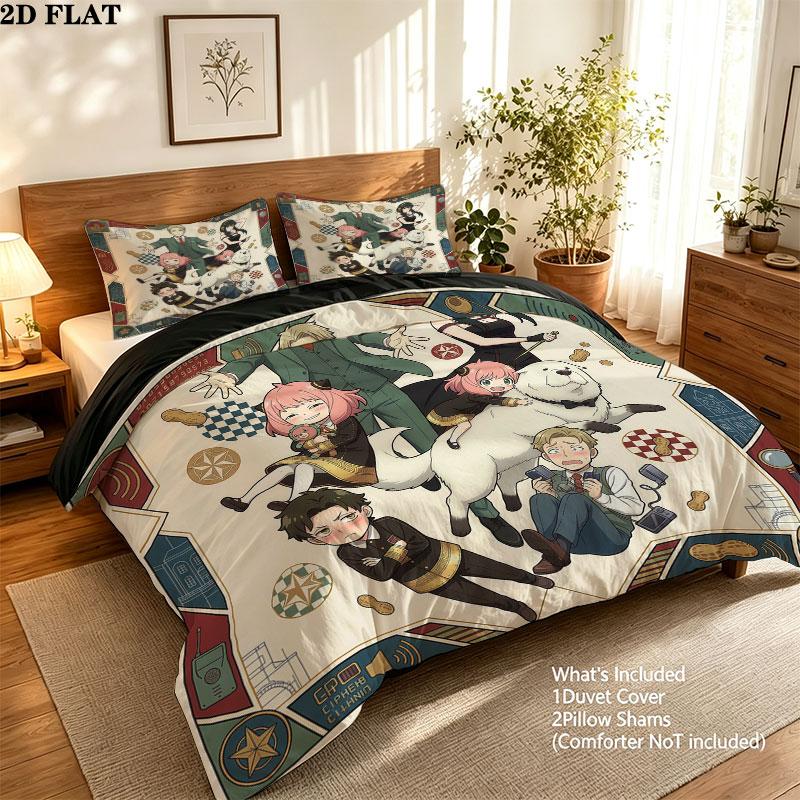 Spy Family Pattern Bedding Quilt Set Quilt Cover Pillowcase Home Birthday Gift(1 * duvet cover + 2 * pillowcase, without core)