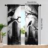 Cortinas estampadas com padrão de cena de cemitério gótico de Halloween, decorações de janela, decorações de casa, decorações de quarto