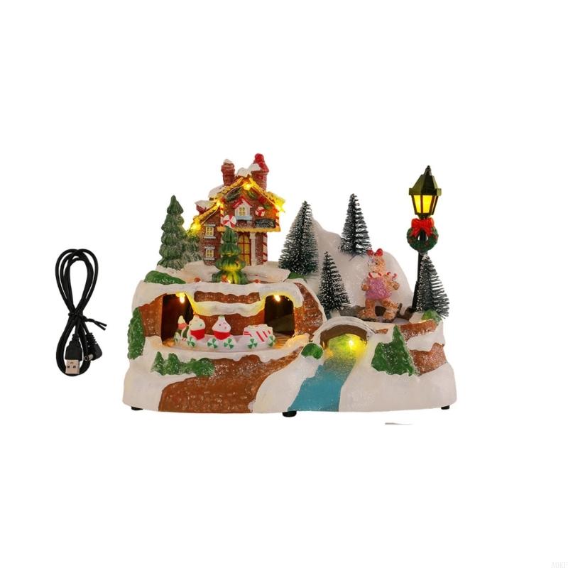 Animated Musical Christmas Gingerbreads Village with Rotating Train,Lighted Christmas Collection Figurine Home Decors A0KF