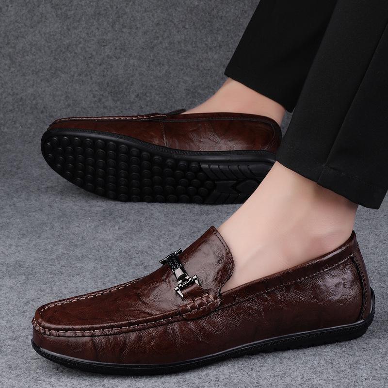 

Men s Casual Cowhide Leather Loafers: Slip-On, Flat-Soled, Big Size, Spring Shoes 40
