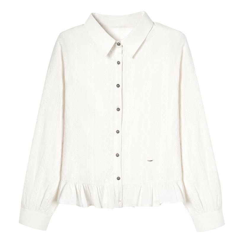 

Long-sleeved Shirt Literary Fresh Sweet Lapel Single-breasted Solid Color Versatile Loose Cardigan M