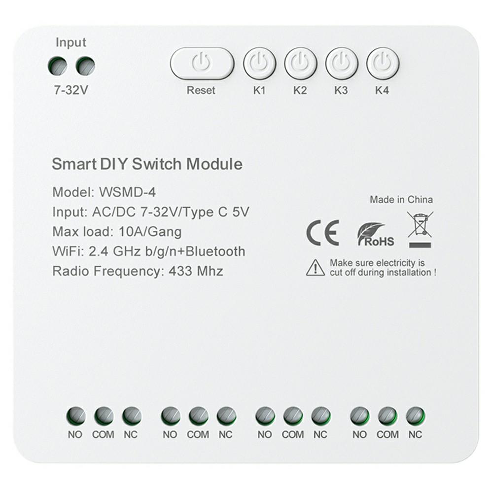 

WSMD-4 Tuya Smart WiFi + RF 4 Channel Relay Smart Dly Switch Module for Home/Garage Door A